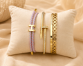 ✨Pack 3 Bracelets Dorés Luxe - Nail + Jonc + Double Chaîne✨